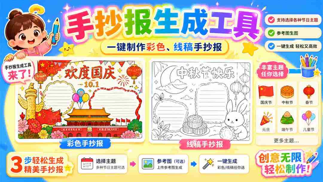 （20265期）手抄报批量生成工具来了，完全免费，告别豆包生图，这个高清无水印-中创网_分享创业项目_助您在家赚钱