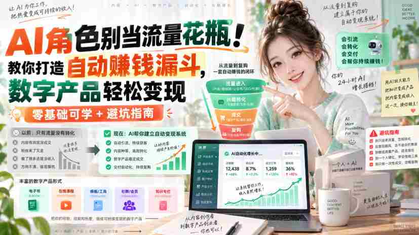 AI角色别当流量花瓶!教你打造自动賺钱漏斗,数字产品轻松变现(零基础可学+避坑指南)【原创双语字幕】