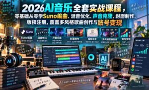 2026AI音乐制作实战攻略:零起点解锁Suno编曲、混音提升、声音复制与版权登记,多元风格创作助力账号盈利-中创网_分享创业项目_助您在家赚钱