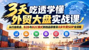 仅需三天,外贸实战课程助你精通行业机遇与B2B、B2C策略,精选产品与客户,掌握8步外贸操作流程精髓-中创网_分享创业项目_助您在家赚钱