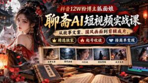 狐面娘抖音12万粉丝博主揭秘:聊斋AI短视频制作全攻略,涵盖文案、国风画面、剪辑技巧,独家教程助你起号收徒,轻松接商单盈利-中创网_分享创业项目_助您在家赚钱