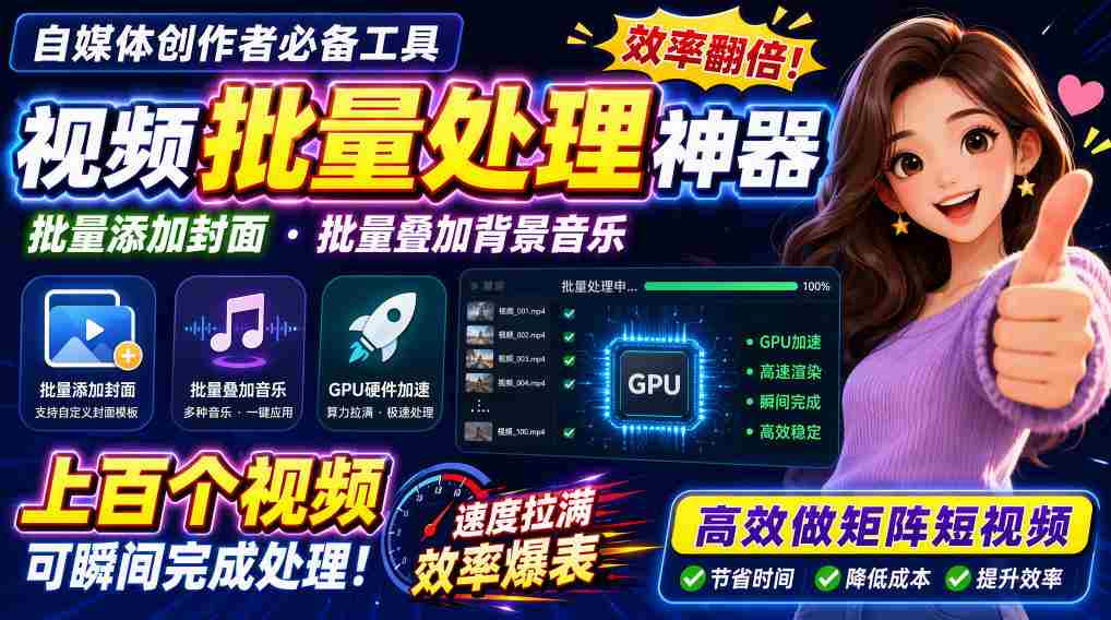 视频批量加封面，把封面添加到视频第一帧，不用剪辑软件批量添加-中创网_分享创业项目_助您在家赚钱