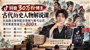 抖音30万粉博主古代历史人物解说课:从选题文案到配音剪辑与账号运营,历史赛道变现日入800+-中创网_分享创业项目_助您在家赚钱