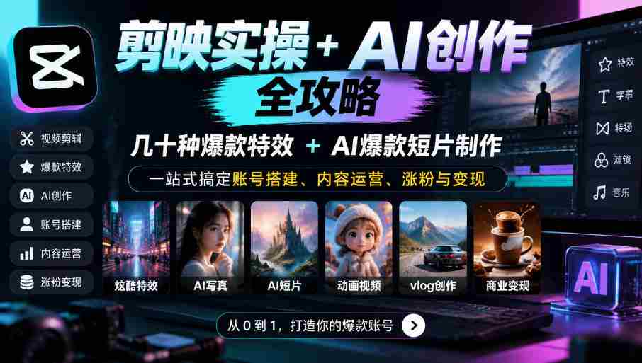 深度解锁剪映AI神技：数十款爆款特效+AI短视频秘籍，全方位助你账号起飞、运营得心应手、粉丝倍增、盈利无忧-中创网_分享创业项目_助您在家赚钱