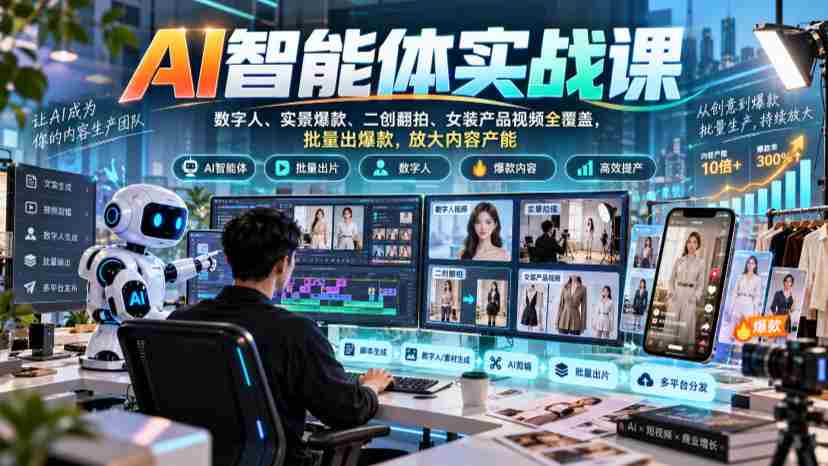 全面解锁AI智能助手实战教程：涵盖数字人、实景热销、二次创作与女装产品短视频，批量打造爆款，高效提升内容生产力-中创网_分享创业项目_助您在家赚钱
