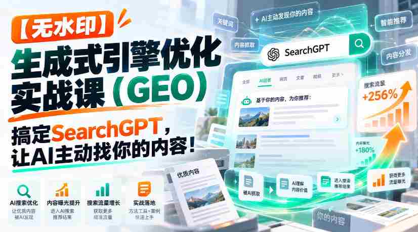 【无水印】生成式引擎优化(GEO)实战课:搞定SearchGPT,让AI主动找你的内容!【原创双语字幕】