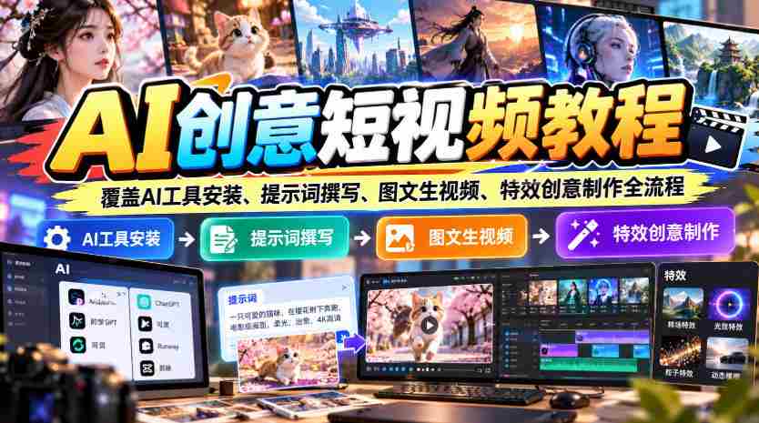 AI创意短视频教程，覆盖AI工具安装、提示词撰写、图文生视频、特效创意制作全流程-中创网_分享创业项目_助您在家赚钱
