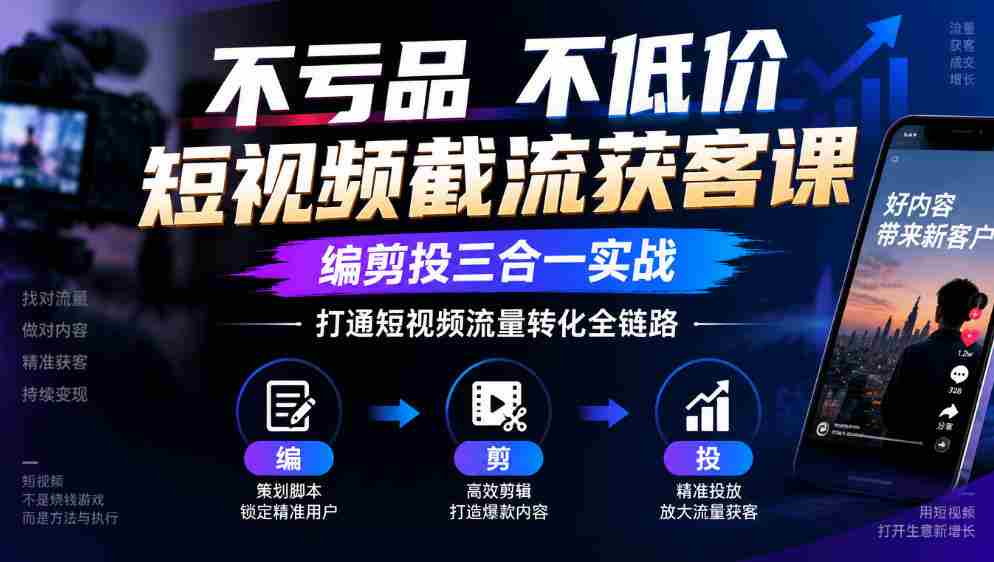短视频截流神器：零成本不降价，剪辑投放一网打尽，全面掌握流量转化闭环-中创网_分享创业项目_助您在家赚钱