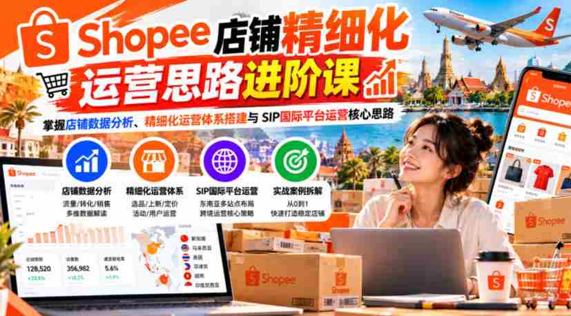 Shopee店铺精细化运营思路进阶课,掌握店铺数据分析、精细化运营体系搭建与SIP国际平台运营核心思路