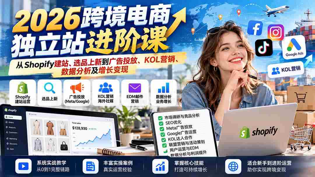 2026年跨境电商独立站提升指南：Shopify搭建、精选商品、广告营销、KOL合作、数据解析与盈利转化-中创网_分享创业项目_助您在家赚钱