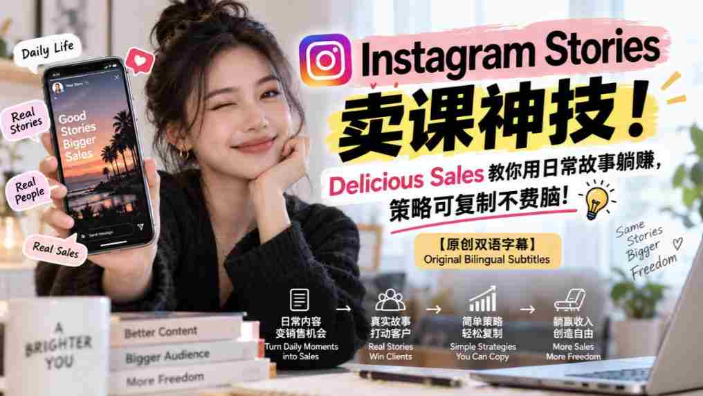 Instagram Stories卖课神技!Delicious Sales教你用日常故事躺賺,策略可复制不费脑!【原创双语字幕】