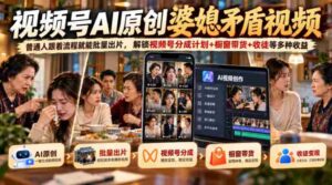 婆媳矛盾题材短视频AI制作,轻松上手批量制作,揭秘视频号多元盈利策略:分成分成+橱窗带货+徒弟招募-中创网_分享创业项目_助您在家赚钱