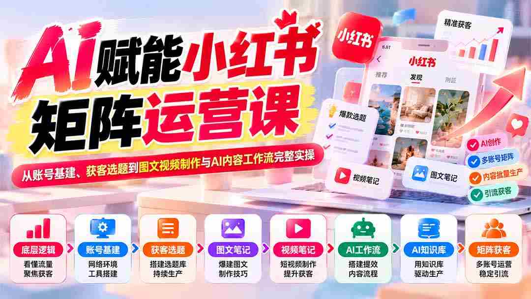 AI矩阵小红书获客实战课,覆盖图文笔记、短视频笔记制作,打通完整获客链路,搭建AI提效工作流,实现矩阵账号稳定y.流获客,源码仅供个人学习研究,不可商用