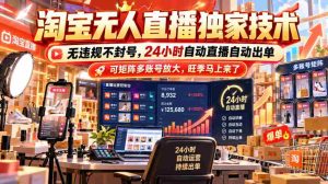 独家揭秘：淘宝无人直播技术大放异彩，零违规风险封号无忧，全天候自动开播自动成交，矩阵式多账号同步放大效益，旺季商机即将到来！-中创网_分享创业项目_助您在家赚钱