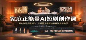 家庭正能量AI短剧创作课:剧本改写分镜制作,三视图人物管控及解说剪辑教学-中创网_分享创业项目_助您在家赚钱