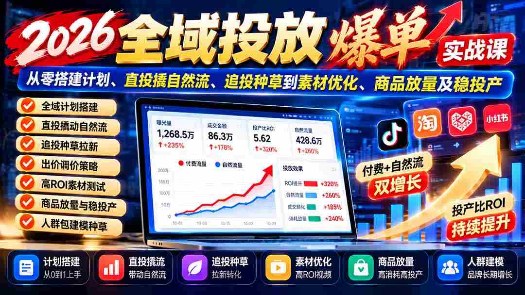 2026全面投放攻略：零基础打造推广方案，直击自然流量，追踪投放策略，素材升级，商品推广与稳定产出策略详解-中创网_分享创业项目_助您在家赚钱