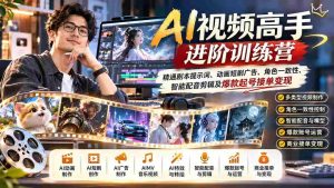 AI视频达人提升班:掌握剧本关键词、动画广告制作、角色保持、智能配音剪辑与爆款账号运营盈利-中创网_分享创业项目_助您在家赚钱