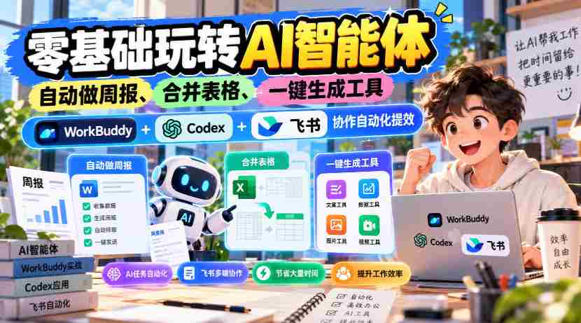 【无水印】零基础玩转AI智能体,自动做周报、合并表格、一键生成工具,WorkBuddy+Codex + 飞书协作自动化提效