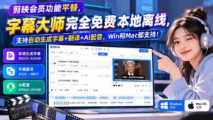 字幕大师免费版横空出世，剪映会员功能替代者，本地离线操作，自动字幕翻译AI配音，兼容Win与Mac系统！-中创网_分享创业项目_助您在家赚钱