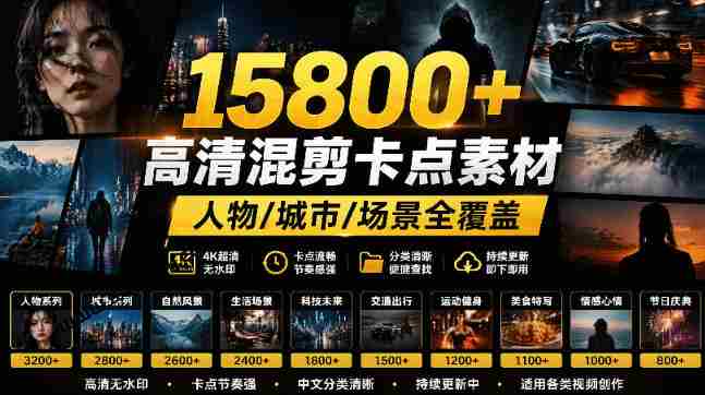 影视混剪宝库】15800余款高清素材，热门电影精彩瞬间收录，涵盖人物、城市、场景，分类详尽明了-中创网_分享创业项目_助您在家赚钱