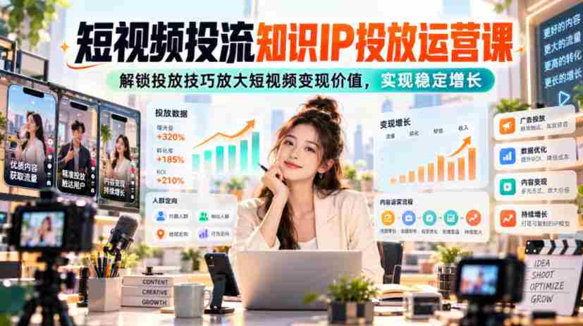 短视频投流知识IP投放运营课,解锁投放技巧放大短视频变现价值,实现稳定增长