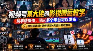 视频号某大佬的影视搬运教学,纯手法操作,可以多个平台可以发布,撸分成计划+伙伴计划+光合计划收益等-中创网_分享创业项目_助您在家赚钱