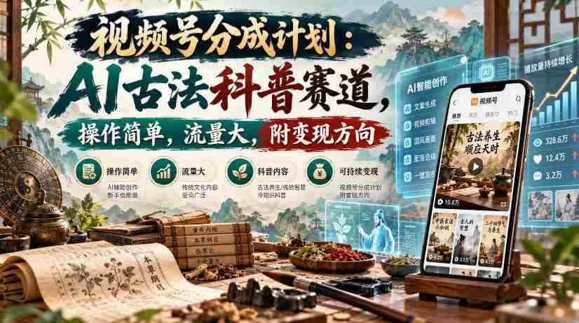 视频号分成计划:AI古法科普赛道,操作简单,流量大,附变现方向