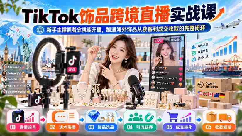TikTok饰品跨境直播实战课，新手主播照着念就能开播，跑通海外饰品从获客到成交收款的完整闭环-中创网_分享创业项目_助您在家赚钱