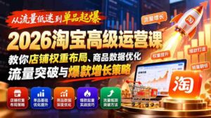 2026年淘宝运营秘籍大公开:流量低谷逆袭,揭秘单品爆红之道,全面解析店铺权重、商品数据优化及流量增长策略-中创网_分享创业项目_助您在家赚钱