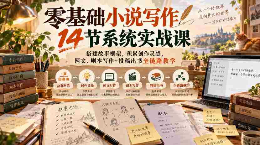 从零起步，14堂小说创作实战课程，构建故事骨架，激发创作潜能，涵盖网络文学与剧本创作，全程指导投稿与出版之路-中创网_分享创业项目_助您在家赚钱