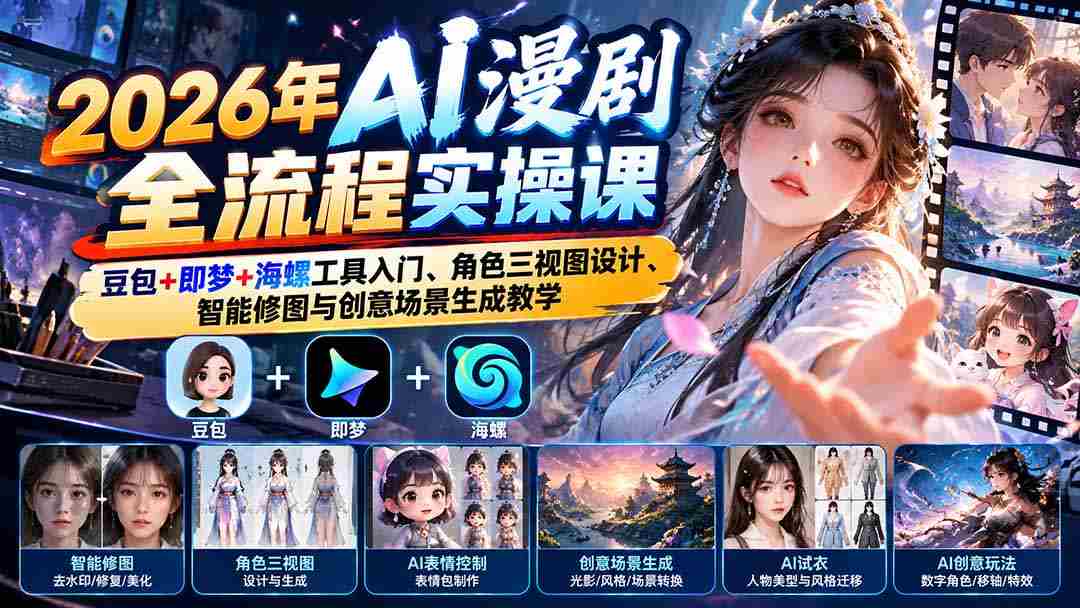 2026年度AI动画制作全方位实战教程：深度解析豆包、即梦、海螺工具，掌握角色三维设计、智能图像处理及创意场景构建技巧-中创网_分享创业项目_助您在家赚钱