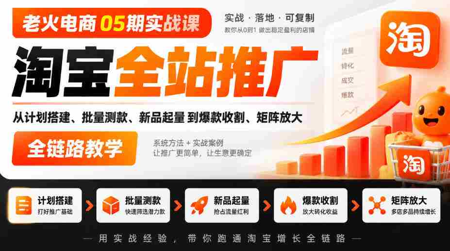 老火电商05期实战课|淘宝全站推广从计划搭建、批量测款、新品起量到爆款收割、矩阵放大全链路教学