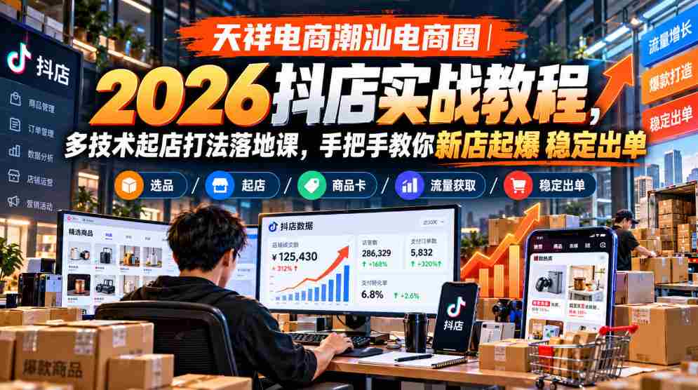 潮汕电商新势力：2026抖店实操指南，多元技术开店策略，实操课程助力店铺爆炸式增长-中创网_分享创业项目_助您在家赚钱