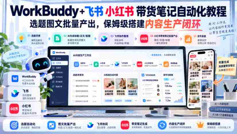 飞书小红书带货攻略：WorkBuddy+笔记自动化，批量生成精选图文，轻松打造内容生产闭环【教程文档-中创网_分享创业项目_助您在家赚钱