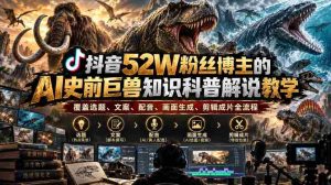 揭秘抖音52万粉丝博主如何打造AI史前巨兽科普教程:从选题到成品,全方位解析知识传播的艺术-中创网_分享创业项目_助您在家赚钱