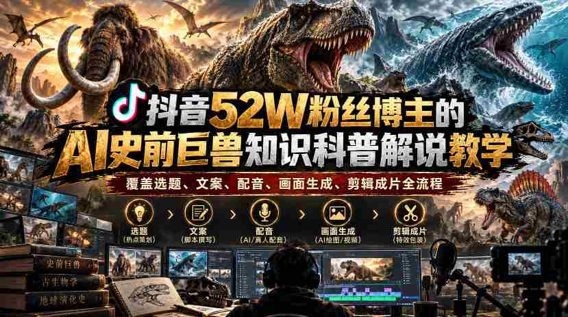 揭秘抖音52万粉丝博主如何打造AI史前巨兽科普教程：从选题到成品，全方位解析知识传播的艺术-中创网_分享创业项目_助您在家赚钱