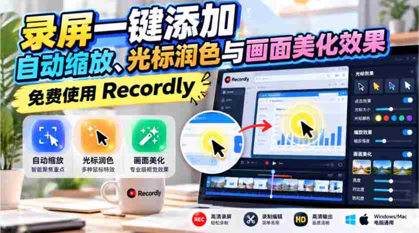 轻松录制，一触即达：Recordly助力画面自动放大、精准光标修饰与视觉优化，畅享免费体验-中创网_分享创业项目_助您在家赚钱