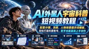 AI外星人宇宙科普短视频教程，配套分镜、洗稿、人物场景提示词模板，轻松打造科普账号，新手也能直接上手创作-中创网_分享创业项目_助您在家赚钱