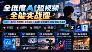 一网打尽】AI短视频制作高手训练营：从AI剪辑到抖音运营，全方位实操教学助力商业变现-中创网_分享创业项目_助您在家赚钱