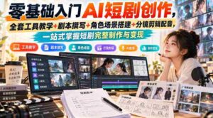 零基础入门AI短剧创作,全套工具教学+剧本撰写+角色场景搭建+分镜剪辑配音,一站式掌握短剧完整制作与变现-中创网_分享创业项目_助您在家赚钱