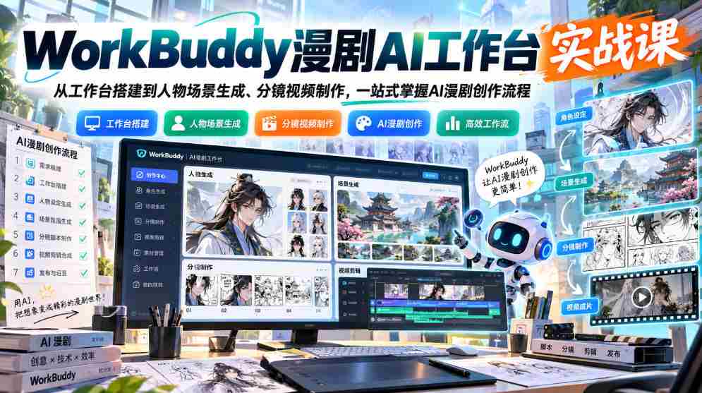 WorkBuddy漫剧AI工作台实战课:从工作台搭建到人物场景生成、分镜视频制作,一站式掌握AI漫剧创作流程