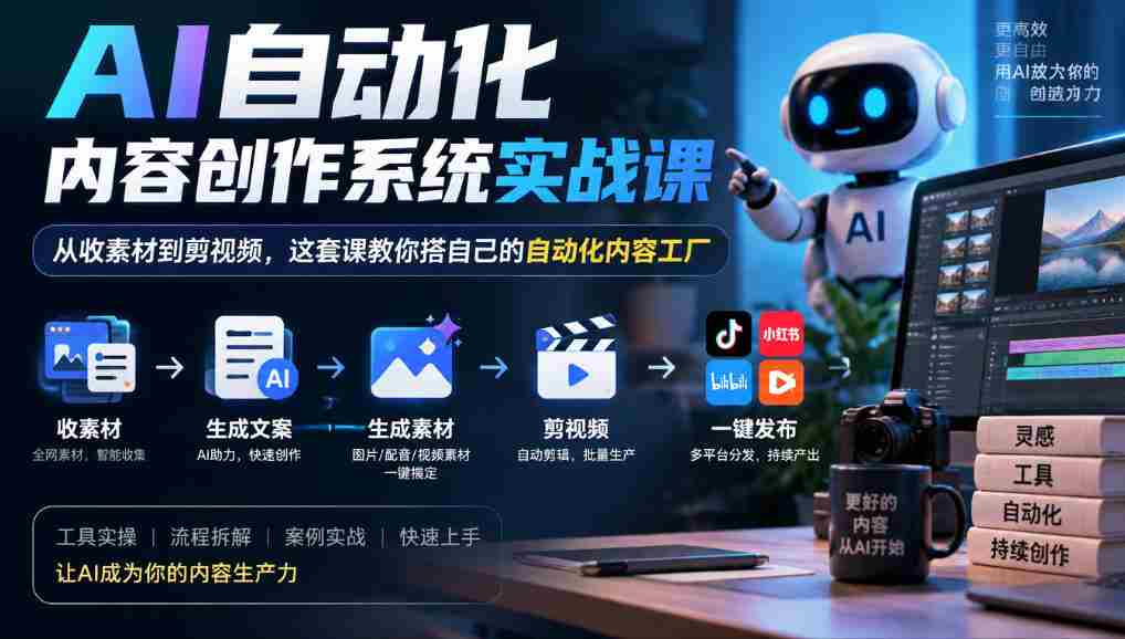 AI自动化内容创作系统实战课，从收素材到剪视频，这套课教你搭自己的自动化内容工厂-中创网_分享创业项目_助您在家赚钱