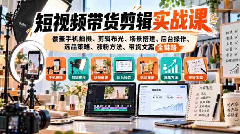 手机拍摄到粉丝增长：短视频带货全攻略，一课掌握剪辑、布光、选品与文案技巧-中创网_分享创业项目_助您在家赚钱