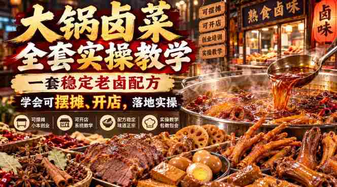 大锅卤菜全套实操教学,一套稳定老卤配方,学会可摆摊、开店,落地实操