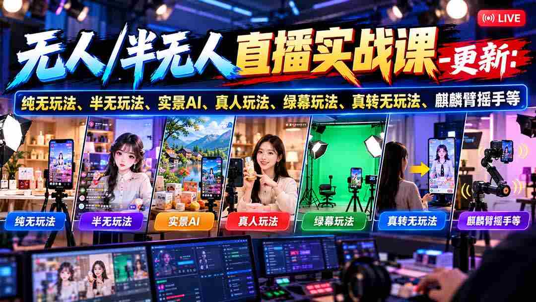 10月20日全新直播课程：揭秘无人直播、半无人直播多元技巧，涵盖实景AI、真人互动、绿幕特效、真转无多种玩法，更有麒麟臂摇手绝技分享！-中创网_分享创业项目_助您在家赚钱