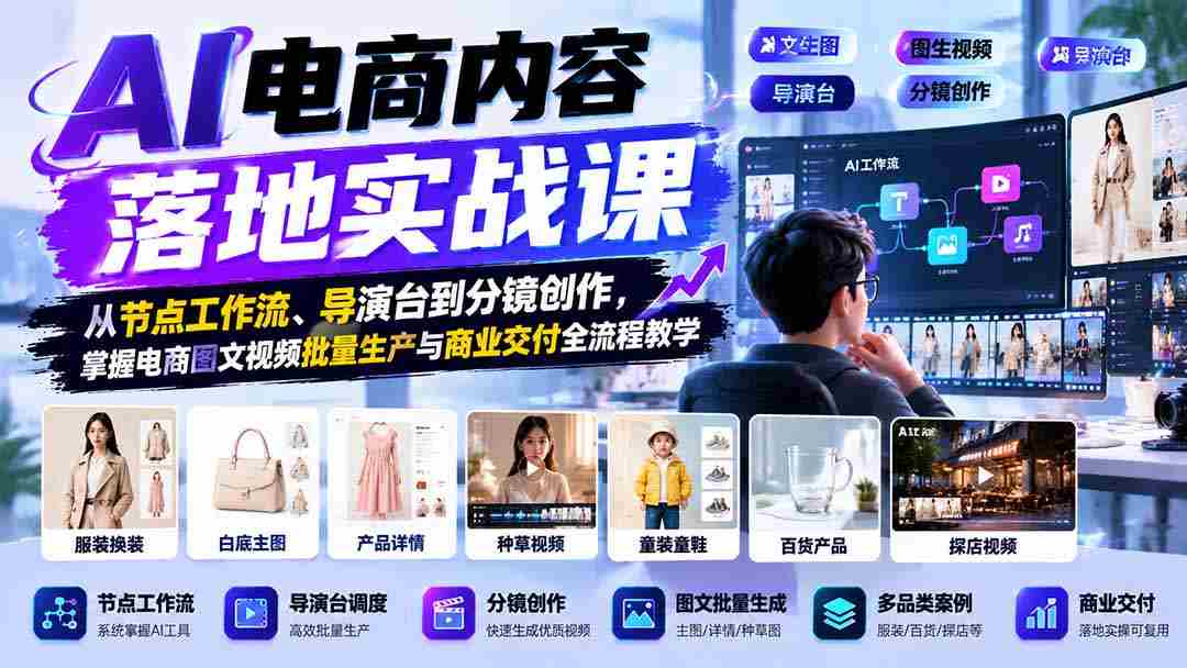 探索AI赋能电商：实战课程解析图文视频制作全链路，涵盖节点工作流与导演艺术-中创网_分享创业项目_助您在家赚钱