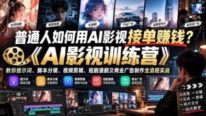 普通人如何用AI影视接单赚钱?《AI影视训练营》教你提示词、脚本分镜、视频剪辑、短剧漫剧及商业广告制作全流程实战-中创网_分享创业项目_助您在家赚钱