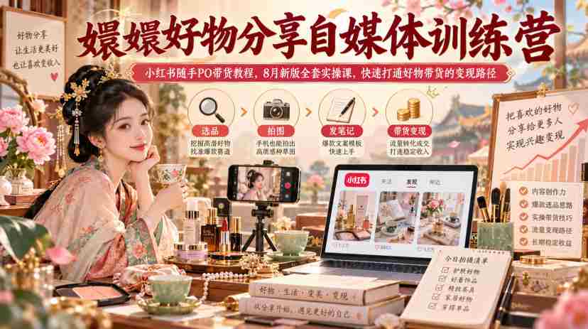 嬛嬛好物分享自媒体训练营|小红书随手PO带货教程,8月新版全套实操课,快速打通好物带货的变现路径
