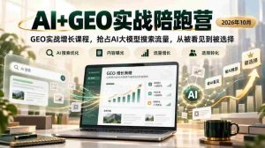 2026年10月,AI与GEO实战训练营开启,聚焦GEO实战增长策略,夺取AI大模型搜索流量,助您从默默无闻走向主动选择-中创网_分享创业项目_助您在家赚钱
