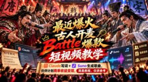 最新爆款短视频教学:古人开麦Battle,Claude创作歌词+Suno打造音乐,伙伴计划签约收徒,轻松变现,简易攻略分享-中创网_分享创业项目_助您在家赚钱